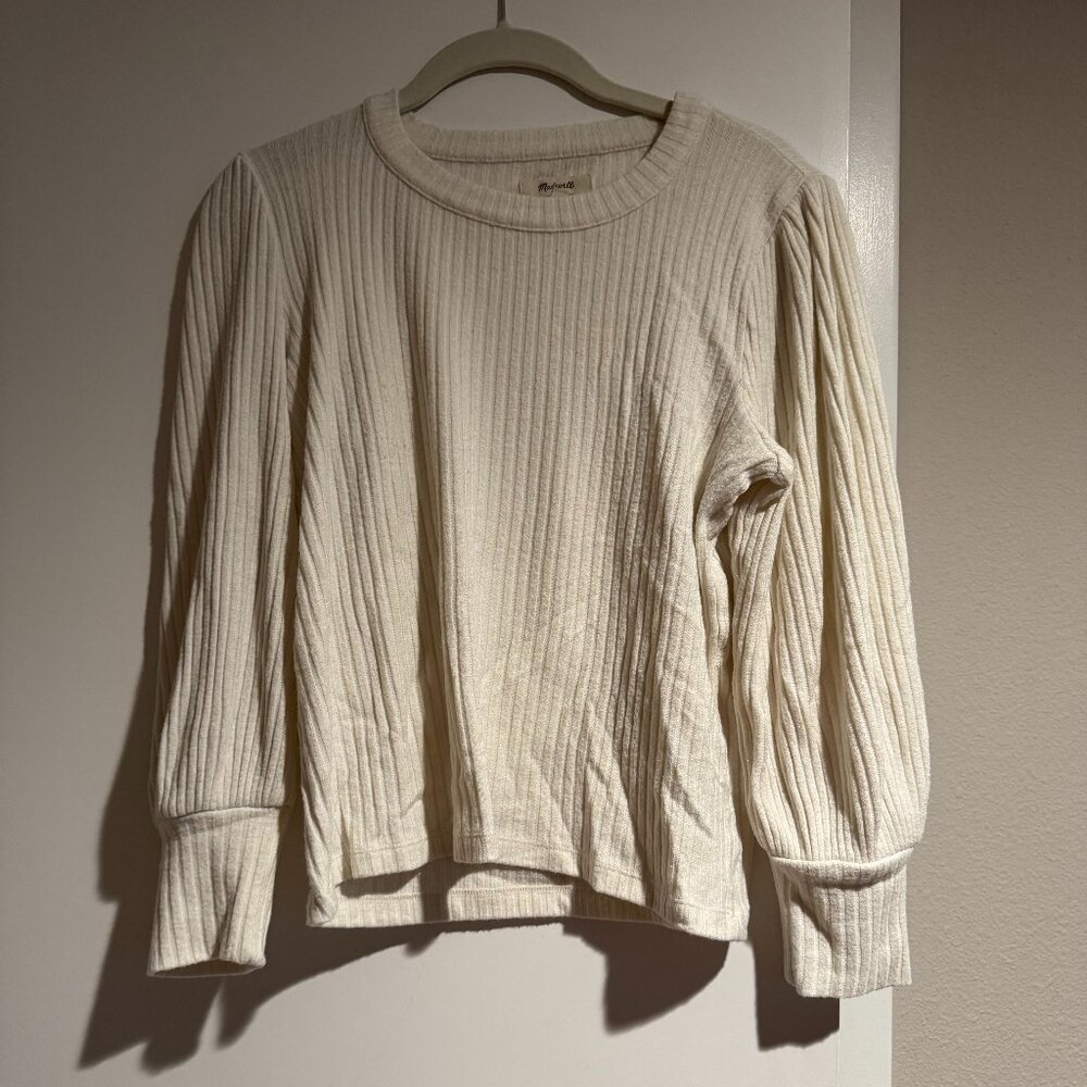 Madewell Brushed Rib Pleated Long Sleeved Top